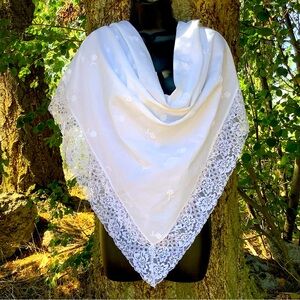 White Cotton Lace Fabric Scarf Delicate Lace trim Square Church head Scarf